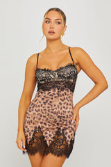 Leopard Print Lace Detail Strappy Mini Dress