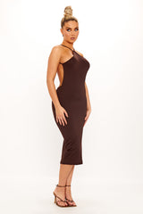 Sophia Midi Dress - Brown