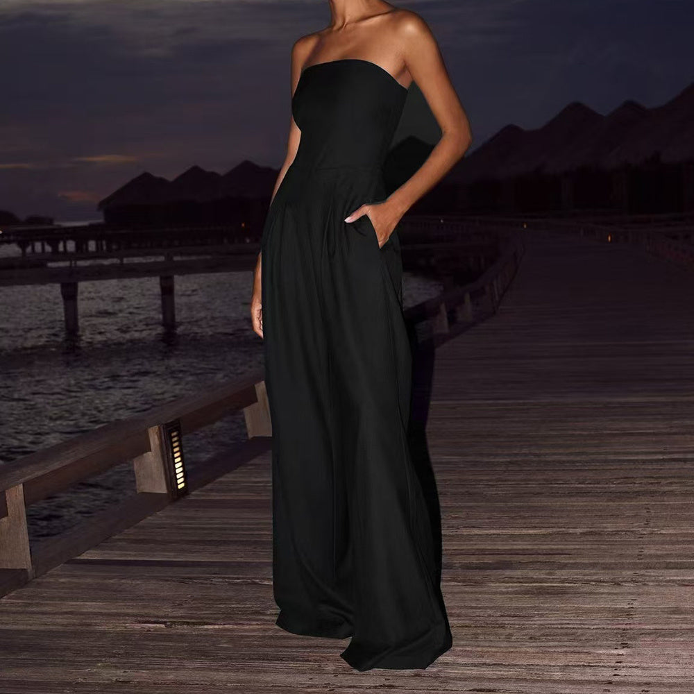 Ava Loose Tube-Top Wide-Leg Jumpsuit