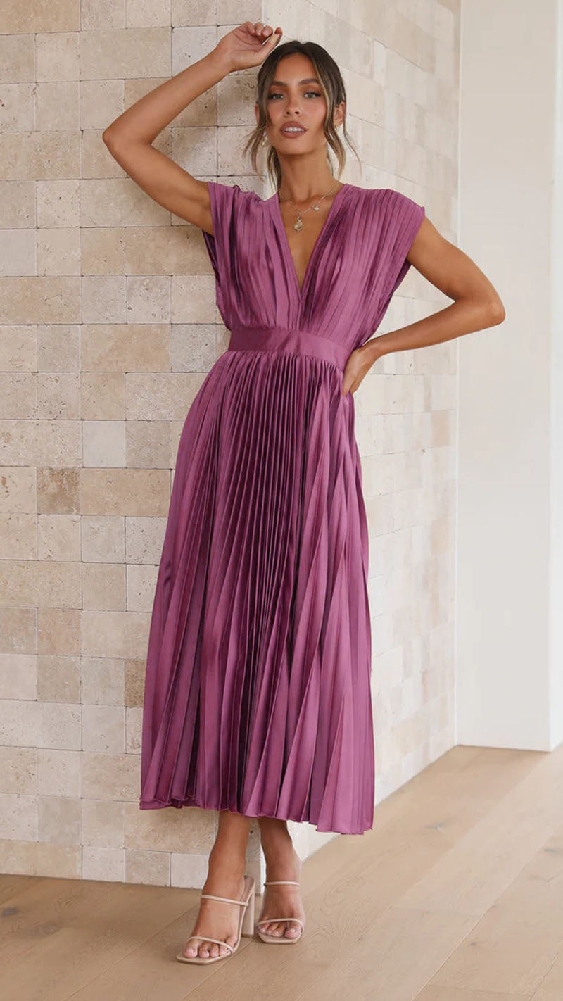 Naomi Pleated V-Neck Dress