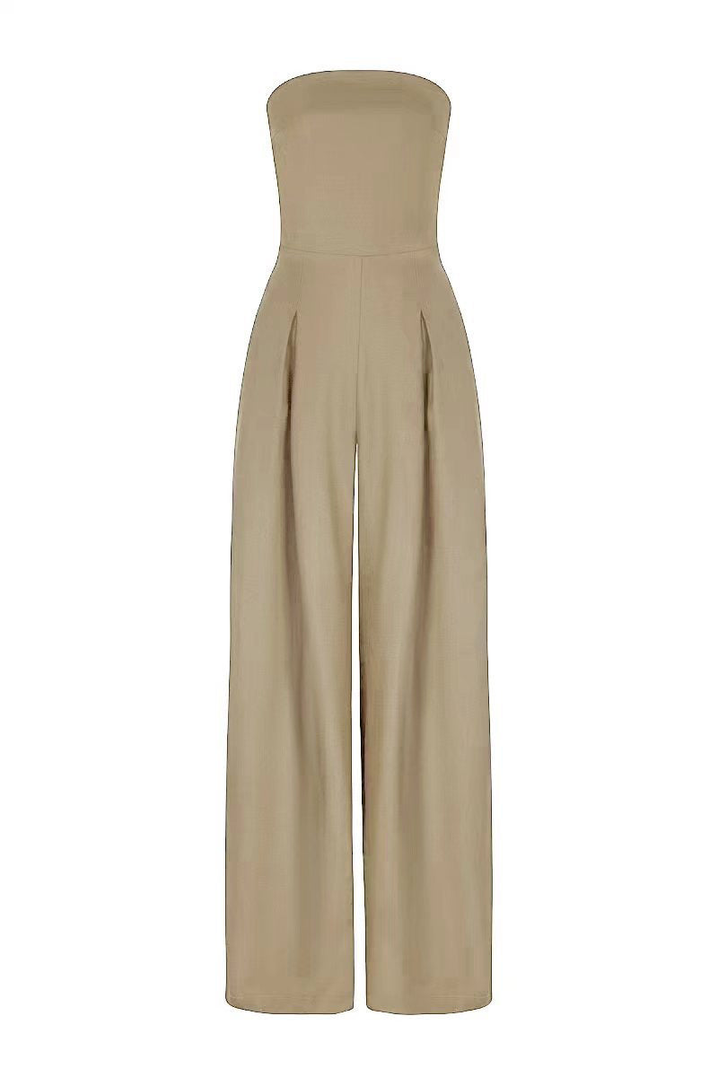Ava Loose Tube-Top Wide-Leg Jumpsuit