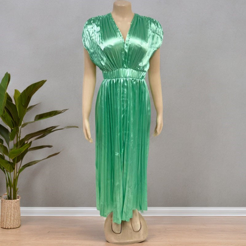 Naomi Pleated V-Neck Dress