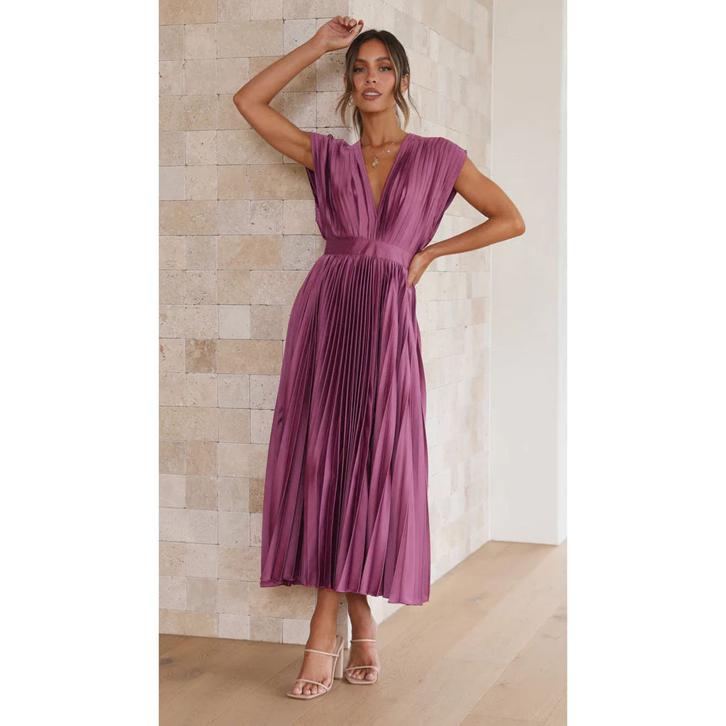 Naomi Pleated V-Neck Dress