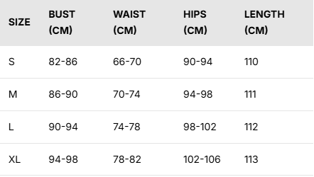 Size chart for Nina Halter Backless Sheath Dress