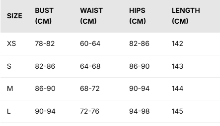 Size chart for Serena Lace Strap Suspender Jumpsuit