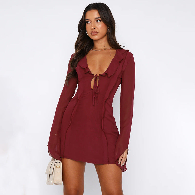 Emily Ruffled Lace-Up Mini Dress