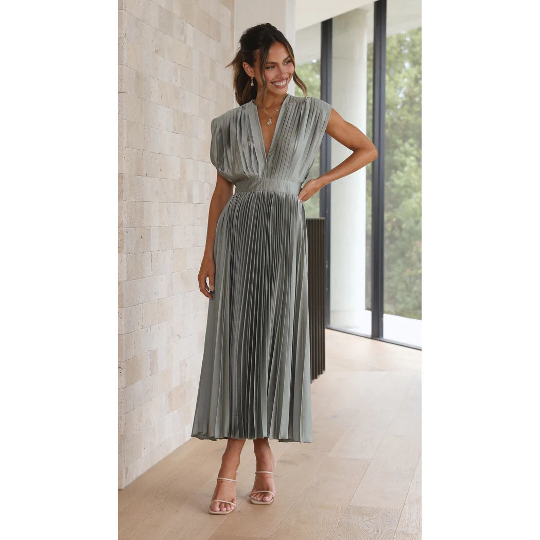 Naomi Pleated V-Neck Dress