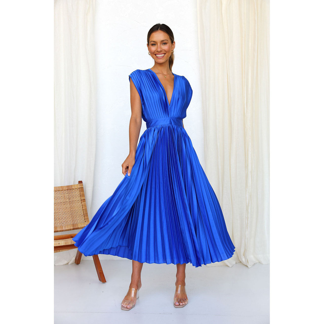 Naomi Pleated V-Neck Dress